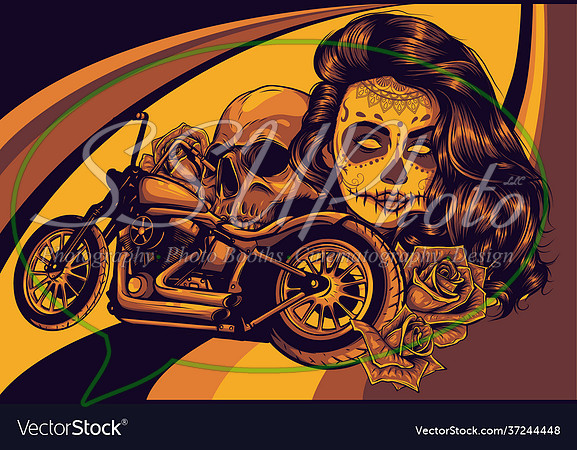 girl-with-skeleton-make-up-with-motorcycle-vector-37244448